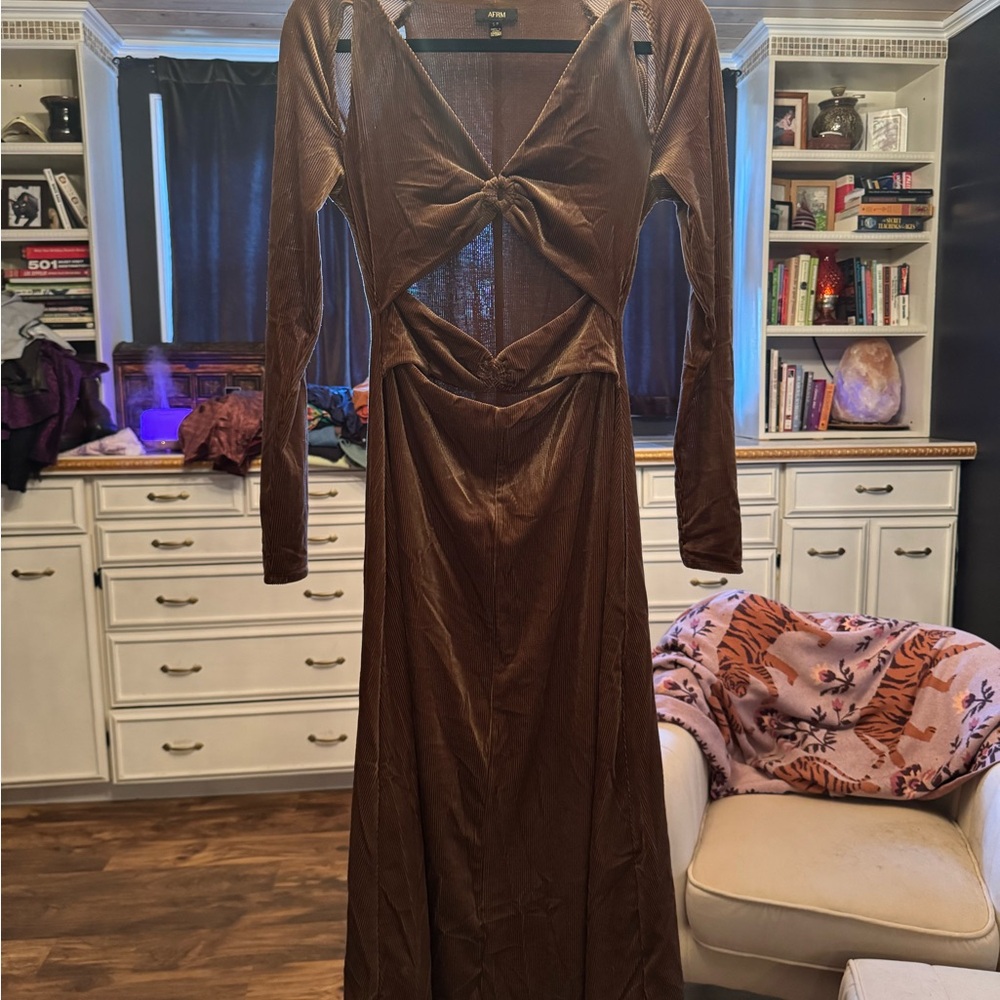AFRM Chocolate Long Sleeve Twist Dress